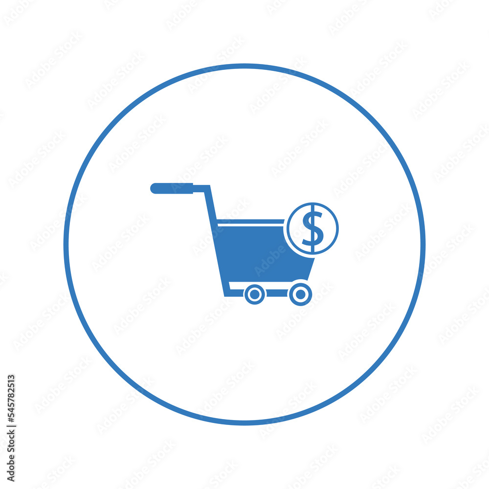 Dollar currency shopping cart icon | Circle version icon | Dollar currency shopping cart icon | Circle version icon |