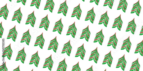 Green watercolor tree pattern. Summer flora background. Beautiful plant illustration. Sketch texture hand drawing art. Fir woods aquarelle card. Design pine elements. Isolated background