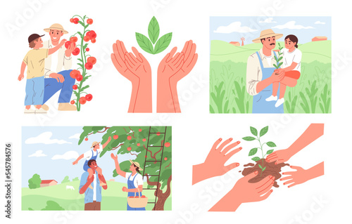 People and crops, caring for nature, organic products.