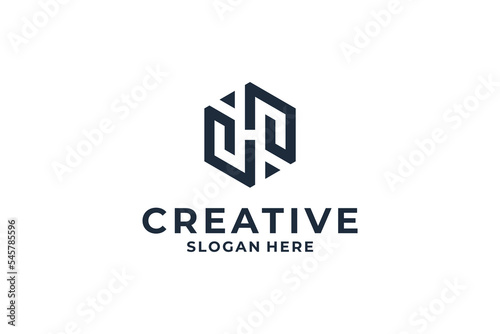 Abstract letter H logo design with creative Hexagon shape.