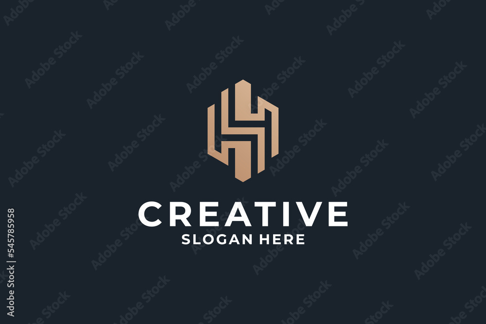 Obraz premium Letter H logo design combine with creative Hexagon shape.