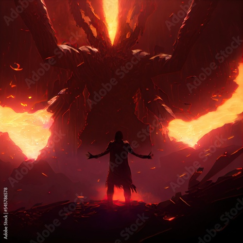 Summoning Satan. Dark fantasy illustration. Evil forces summoned in magick ritual. photo