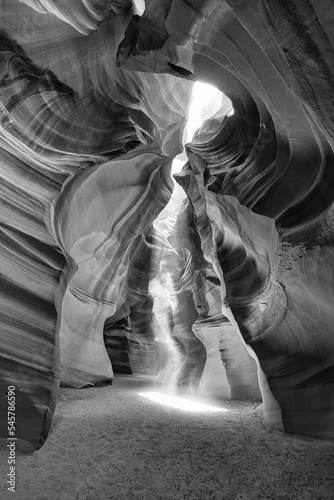 Scenic beam light in the Canyon Antelope near Page, Arizona, USA, black and white