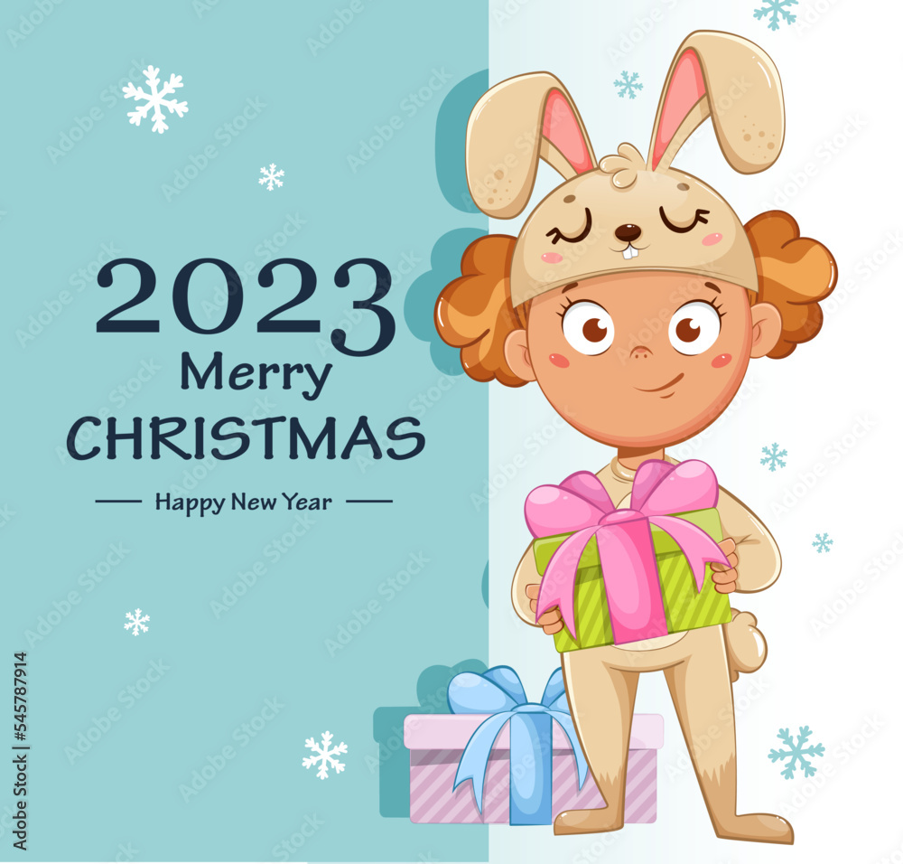 Cute little girl in a costume of rabbit