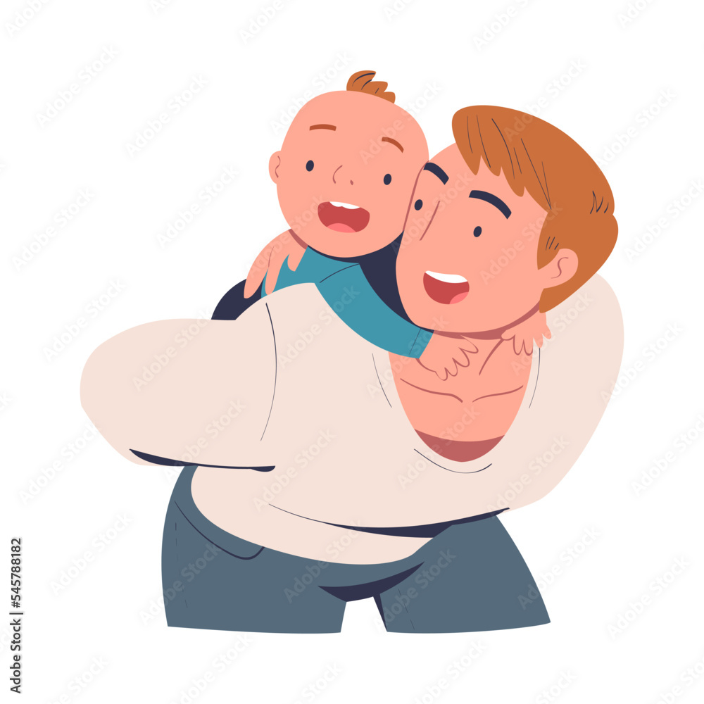 Father giving his baby piggyback ride. Happy fatherhood cartoon vector illustration Father giving his baby piggyback ride. Happy fatherhood cartoon vector illustration