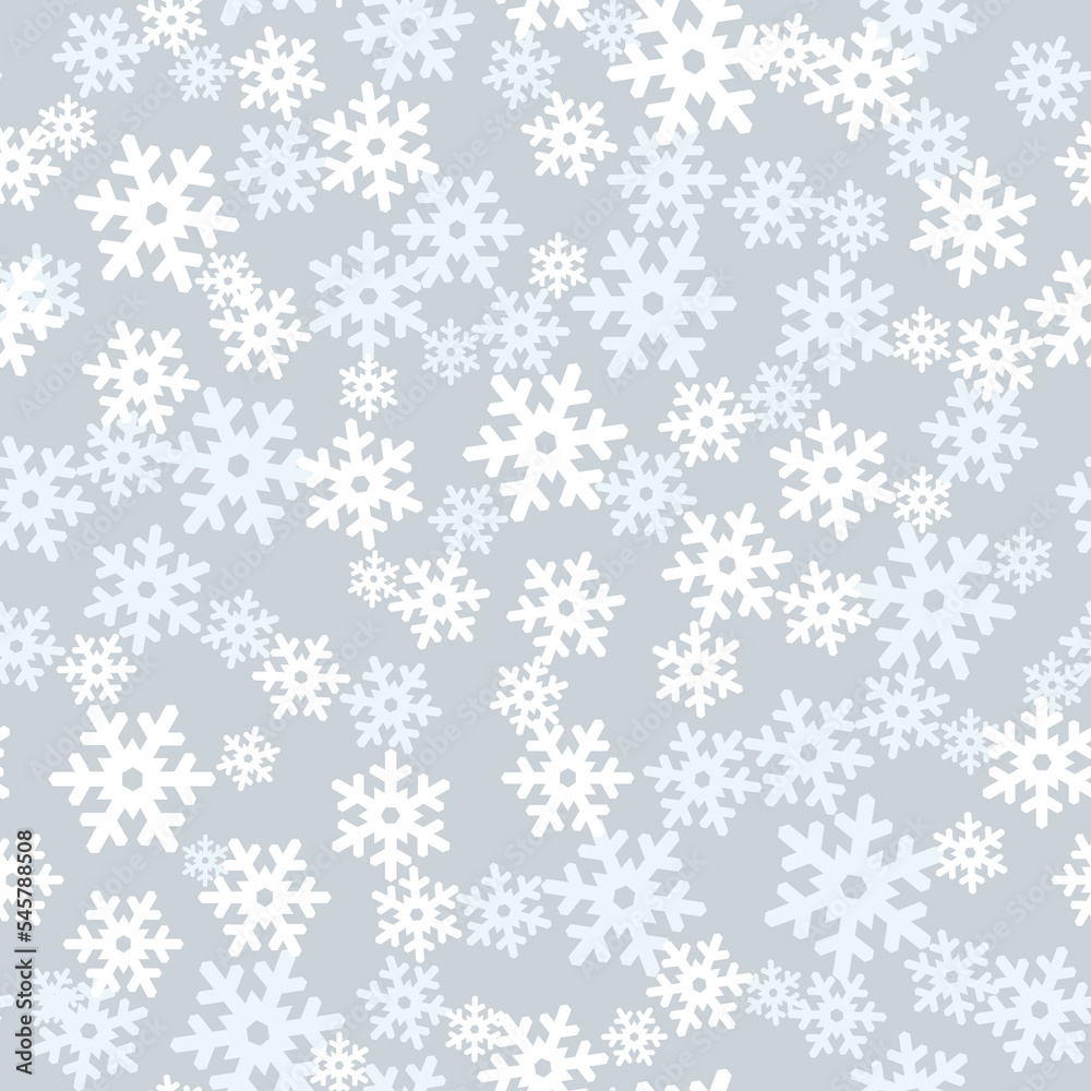 Snow seamless pattern. Christmas texture. Winter holiday flowing snowflakes background.