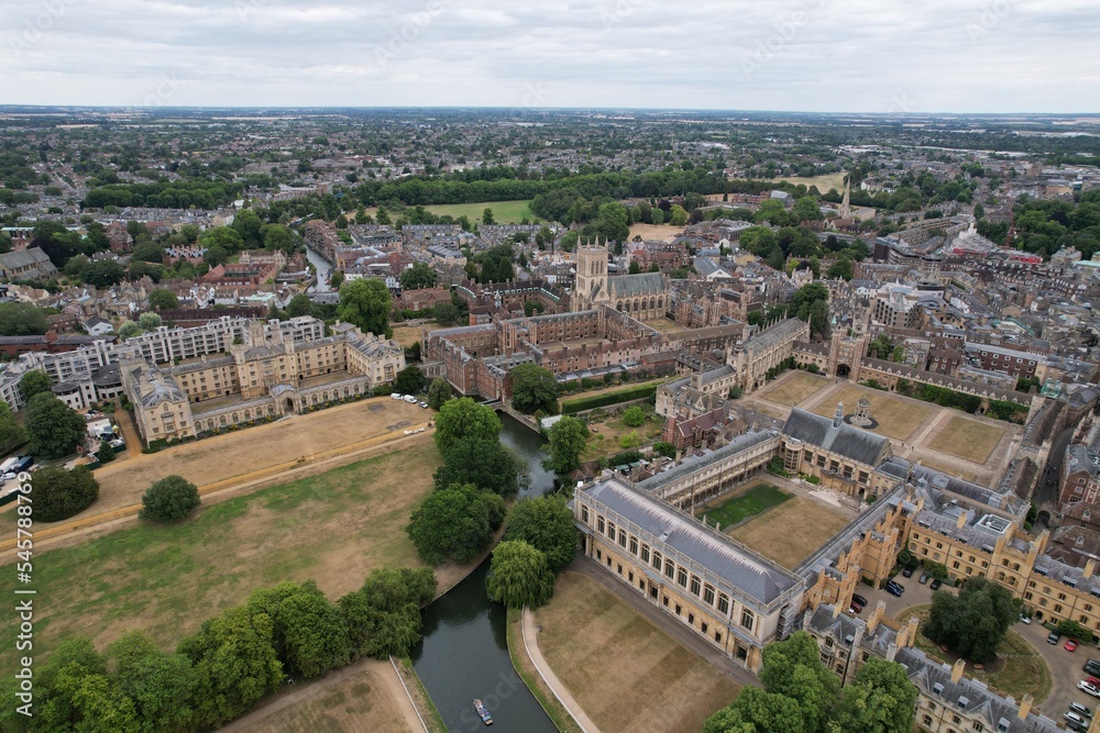 Cambridge City centre UK drone aerial view