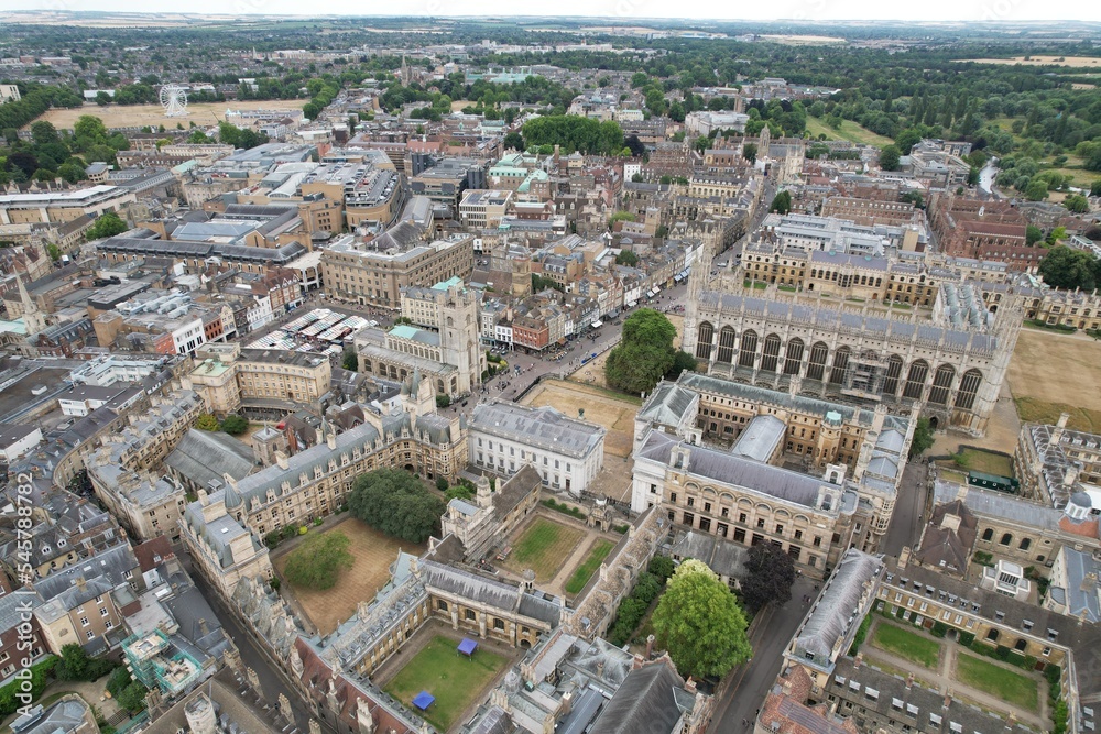 Cambridge City centre UK drone aerial high angle summer