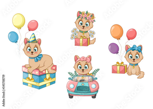 Collection of cute cartoon kittens for greeting cards