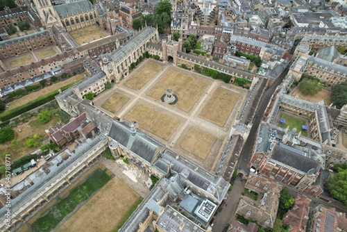 Trinity College Cambridge City centre UK drone aerial view ..