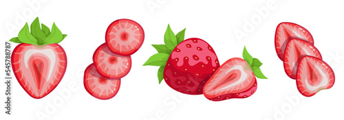 Fototapeta Naklejka Na Ścianę i Meble -  Set of strawberries and slices of ripe summer berries.Vector graphics.