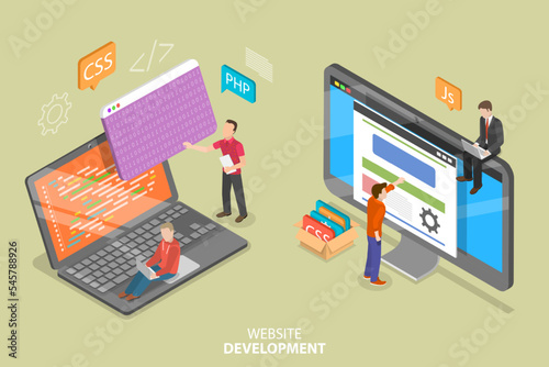 3D Isometric Flat Vector Conceptual Illustration of Website Development and Coding, Building App Design