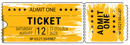 Ticket to the cinema, theater, circus, event. Ticket sketch. Yellow ticket. Retro style. Vintage frame.