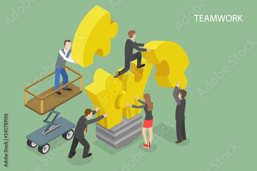 3D Isometric Flat Vector Conceptual Illustration of Team Building, Teamwork and Cooperation