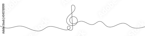 Continuous line drawing of treble clef. Music note one line icon. One line drawing background. Vector illustration. Line art of treble clef photo