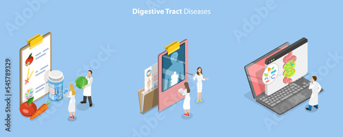 3D Isometric Flat Vector Conceptual Illustration of Digestive Tract Diseases, Gastroenterology and Digestive System