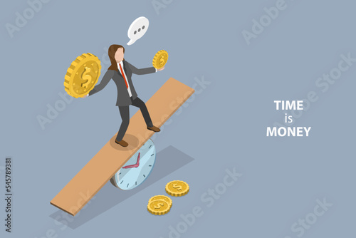 3D Isometric Flat Vector Conceptual Illustration of Time Value Of Money, Financial Inflation