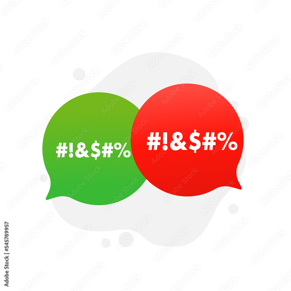 bad language speech icon illustration. Red hint and green with censored