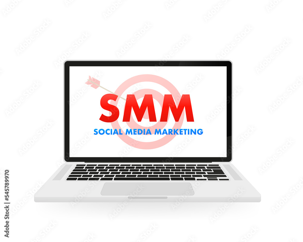 Social media marketing.laptop style for web banner or landing page. Vector illustration Social media marketing.laptop style for web banner or landing page. Vector illustration