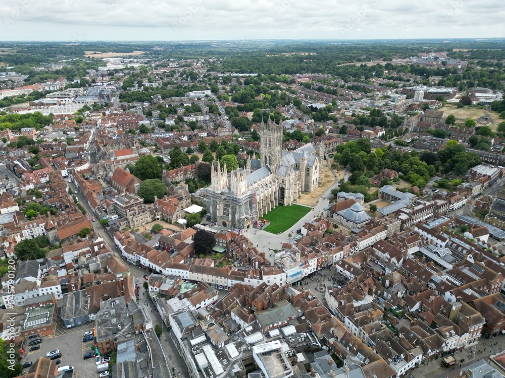 Canterbury city centre Kent UK high angle  drone aerial view summer.