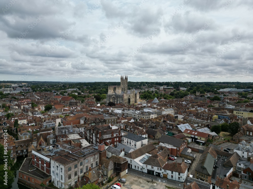 Canterbury city centre Kent UK drone aerial view.