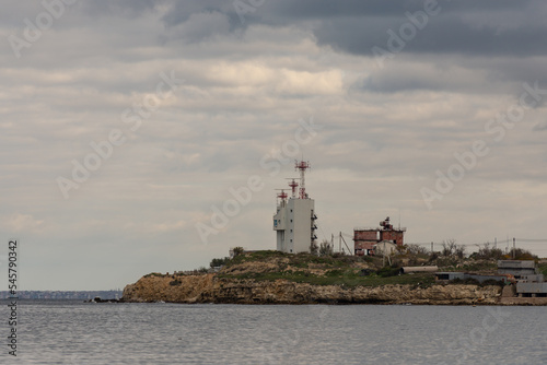 The Center for regulating the movement of ships in Sevastopol. Autumn in Sevastopol on the shore.