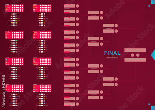 Tournament bracket of World Football Competition, flags of participants countries.