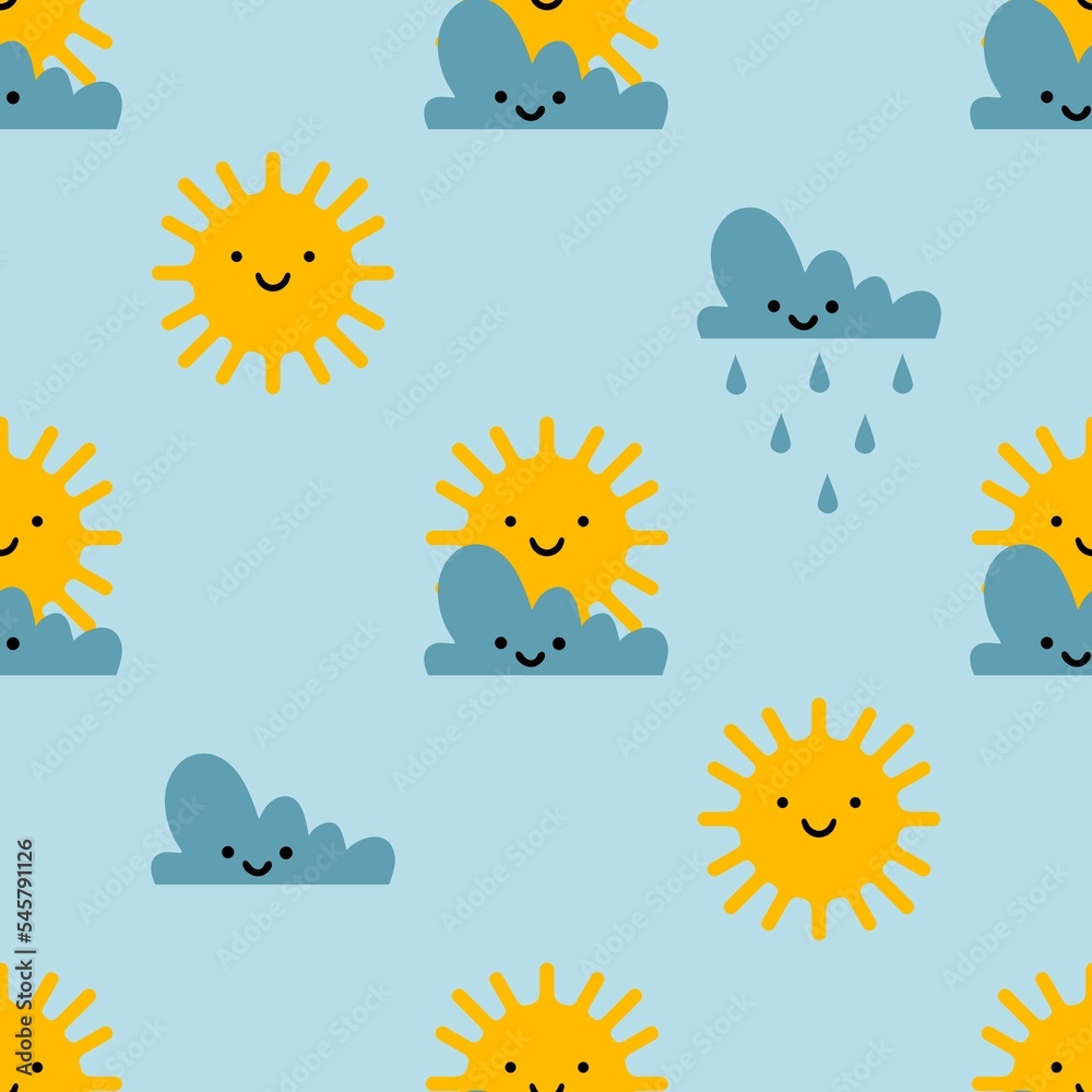 Cartoon weather seamless doodle sun pattern for wrapping paper and kids clothes print and fabrics and linens
