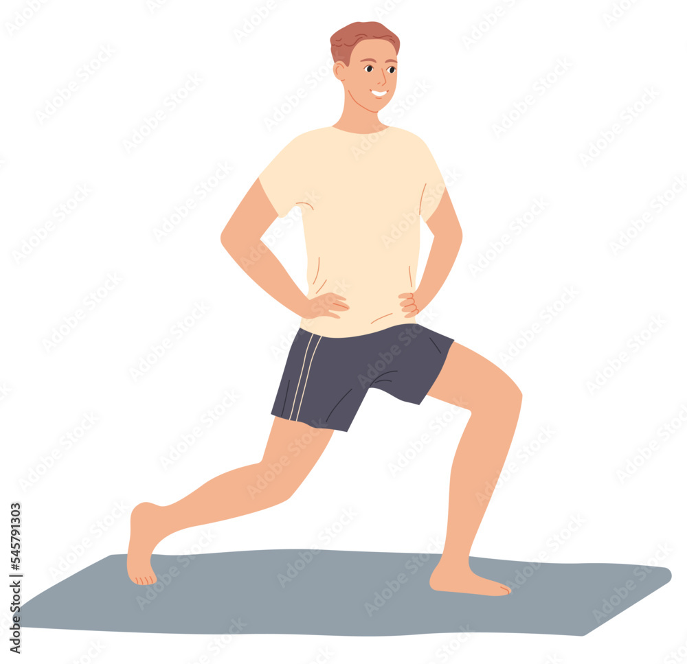Man trains at home, does exercises Man trains at home, does exercises