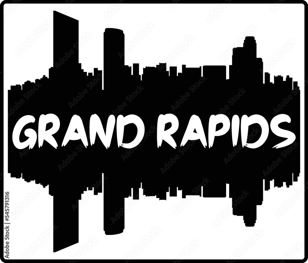 Grand Rapids Michigan USA Skyline Sunset Travel Souvenir Sticker Logo Badge Stamp Emblem Coat of Arms Vector Illustration EPS