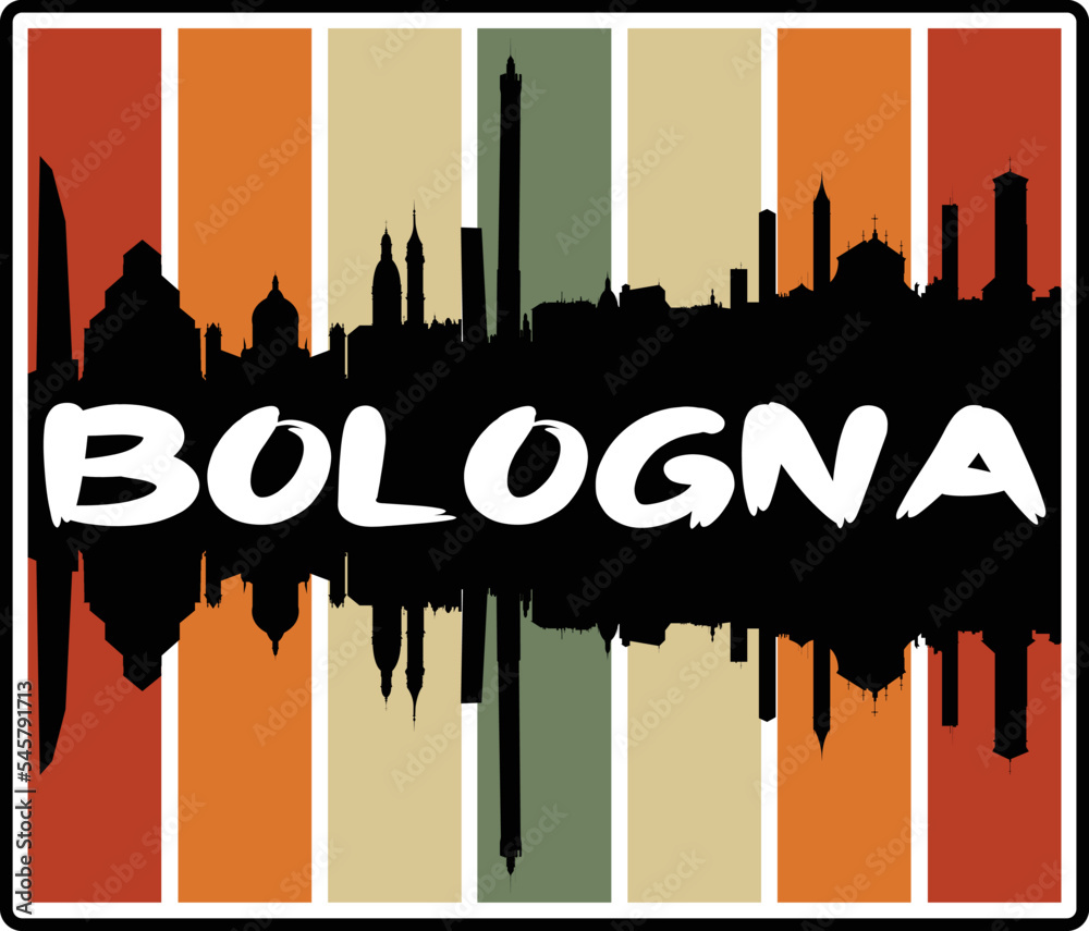 Bologna Italy Skyline Sunset Travel Souvenir Sticker Logo Badge Stamp Emblem Coat of Arms Vector Illustration EPS