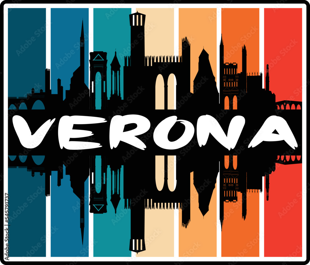 Verona Italy Skyline Sunset Travel Souvenir Sticker Logo Badge Stamp Emblem Coat of Arms Vector Illustration EPS