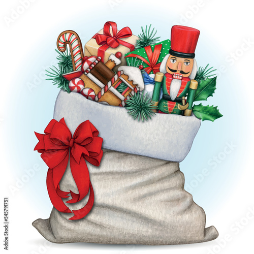 watercolor hand drawn christmas gift bag