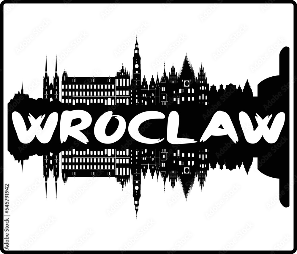 Wroclaw Poland Skyline Sunset Travel Souvenir Sticker Logo Badge Stamp Emblem Coat of Arms Vector Illustration EPS