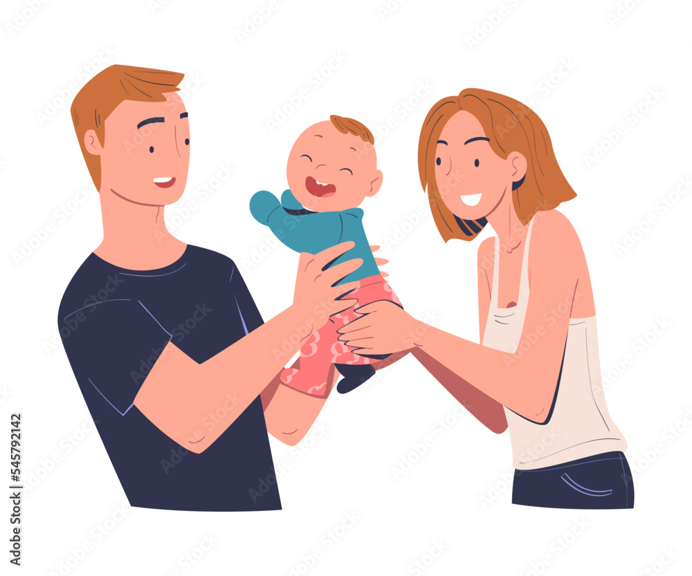 Happy family concept. Couple holding their baby together cartoon vector illustration Happy family concept. Couple holding their baby together cartoon vector illustration