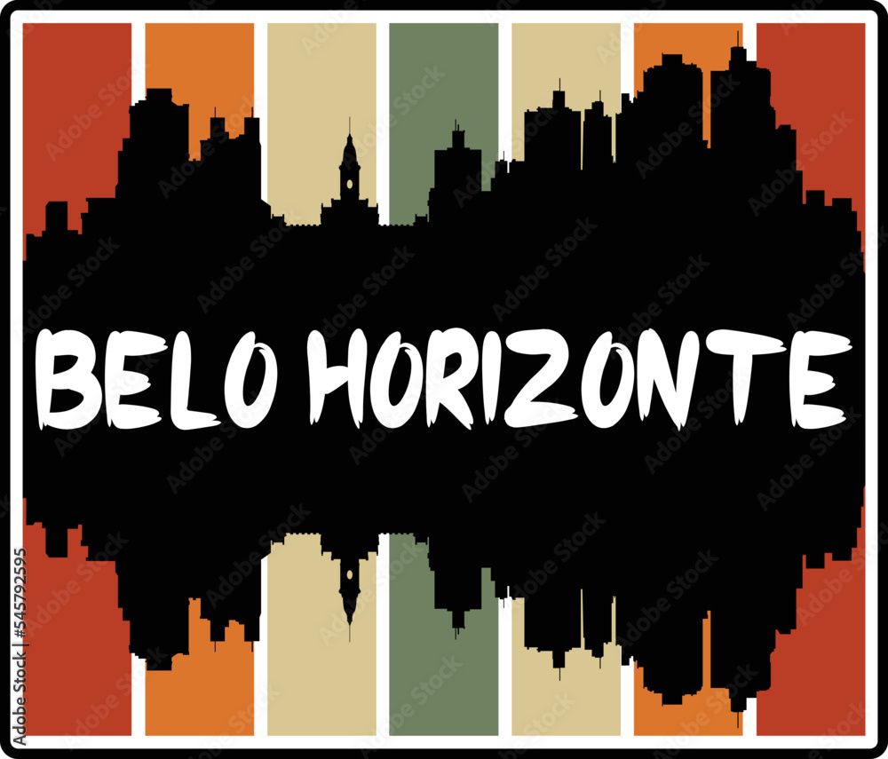 Belo Horizonte Brazil Skyline Sunset Travel Souvenir Sticker Logo Badge Stamp Emblem Coat of Arms Vector Illustration EPS