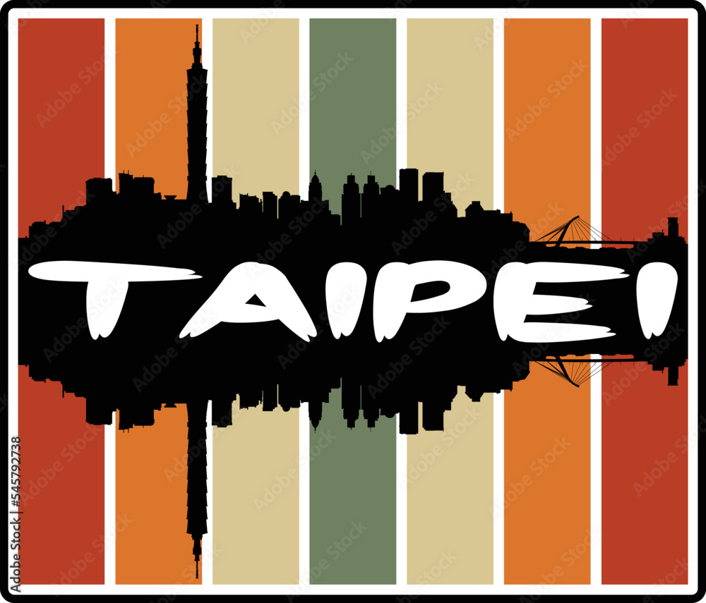 Taipei Taiwan Skyline Sunset Travel Souvenir Sticker Logo Badge Stamp Emblem Coat of Arms Vector Illustration EPS