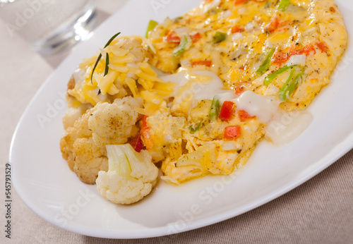 Omelet with cauliflower for breakfast. High quality photo