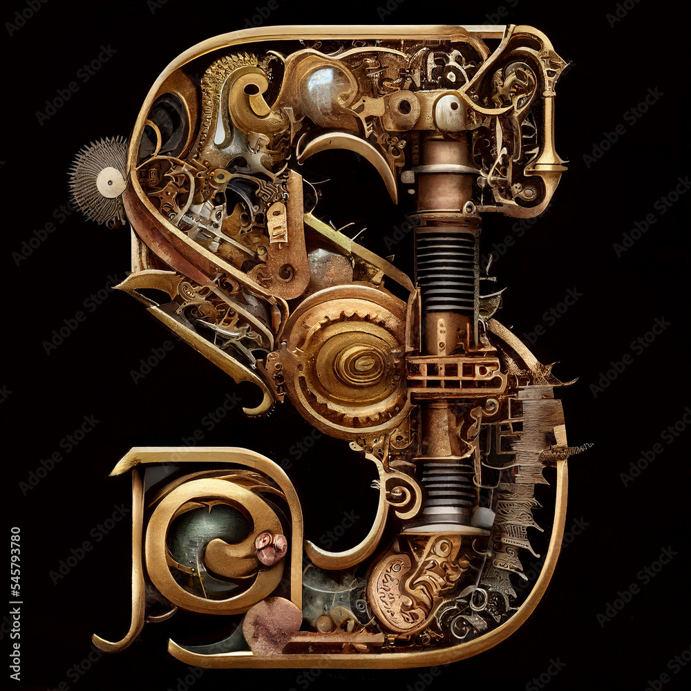 Letter S in steampunk style, sketch generated art Stock Illustration ...