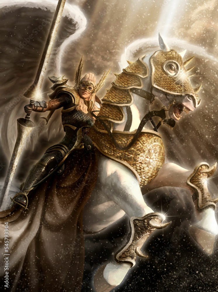 A magic fantasy character Celestial Guardian in scaly armor with