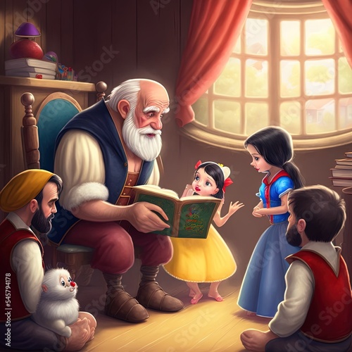 Obraz na plátně children's fairy tales snow white and the seven dwarfs