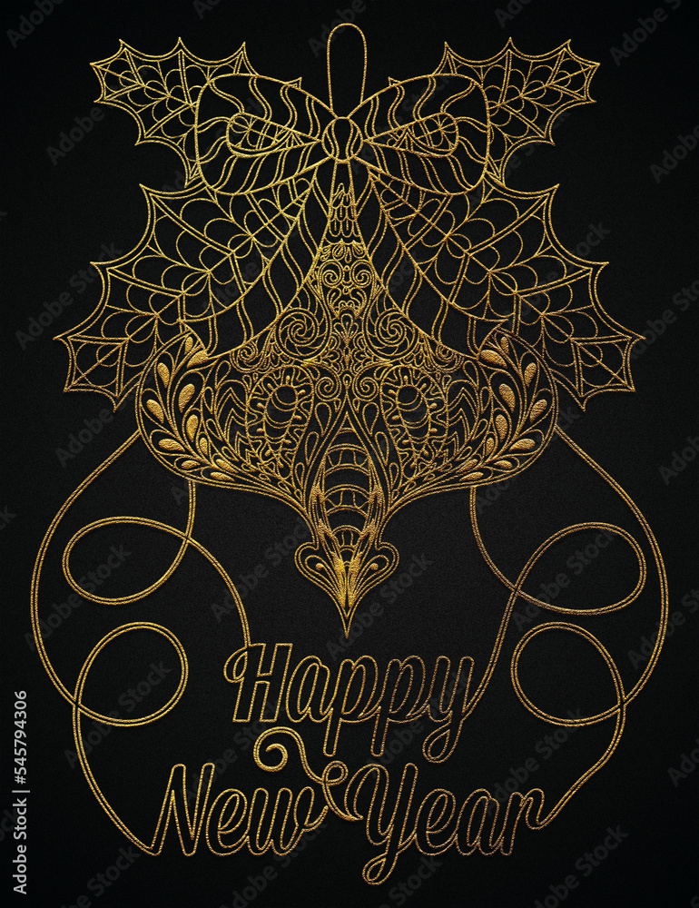 Fototapeta premium Christmas tree decoration light with happy new year golden zentangle design banner 