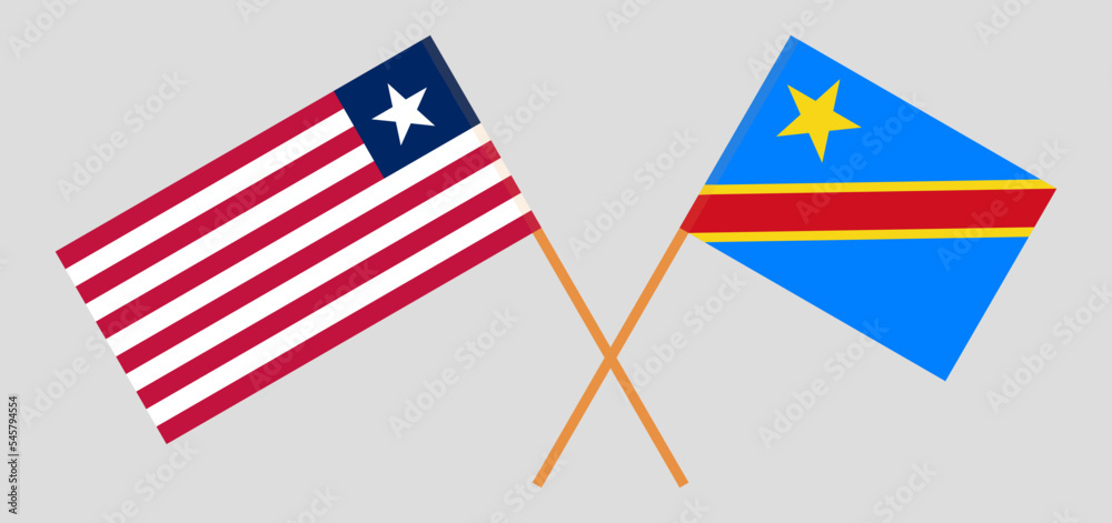 Crossed flags of Liberia and Democratic Republic of the Congo. Official colors. Correct proportion Crossed flags of Liberia and Democratic Republic of the Congo. Official colors. Correct proportion