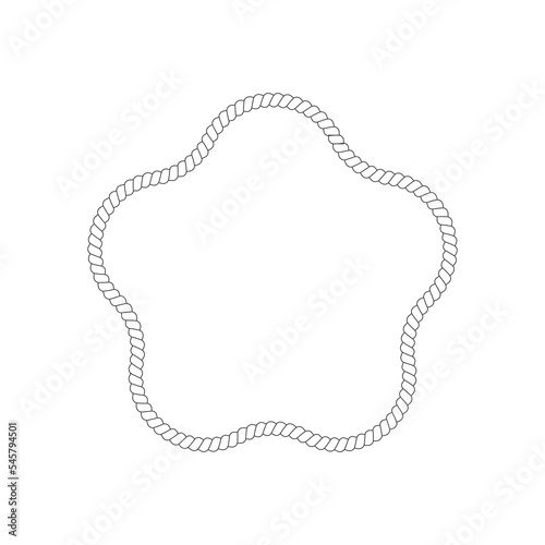 Flower shaped rope frame for photo or picture in retro marine style. Nautical design element for print and decoration isolated on white background. Maritime theme border. Vector graphic illustration