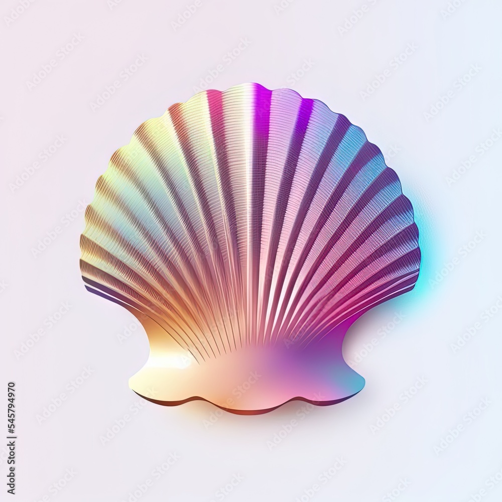 Fototapeta premium Trendy gradient scallop shell isolated on white background. Trendy fashion style. Minimal design art. 3d illustration.