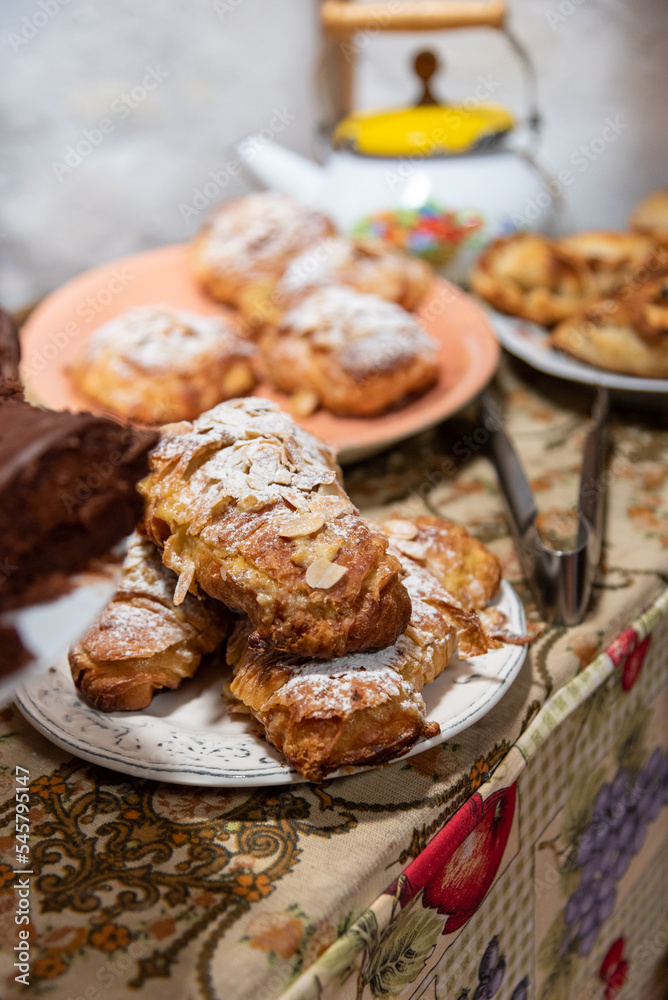 Almond croissant at a French pastry bakery in a village in Colombia.