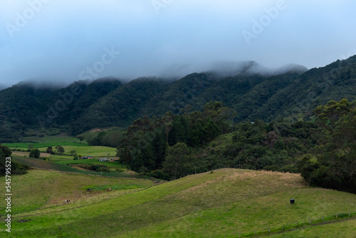 Mist between mountains at sunset time.Colombia