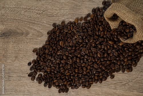 Closeup of brown roasted coffee beans background
