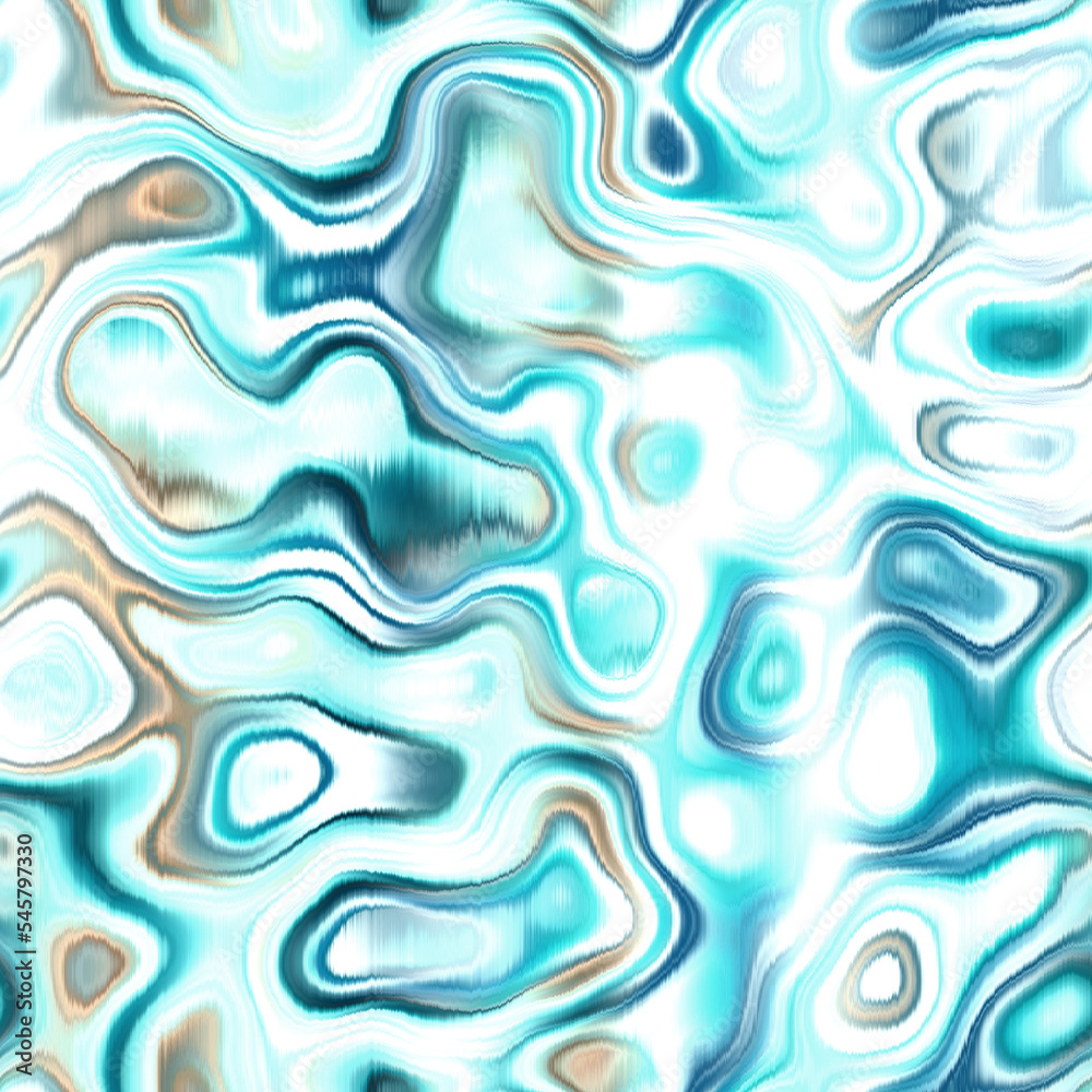 Washed teal wavy blur water reflection melange seamless pattern. Aquarelle effect ashion fabric for coastal nautical blotchy wallpaper background.. Dyed washed with blurry gradient tile able swatch.