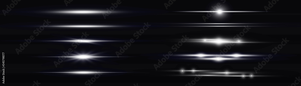 Particle motion effect. Magic of moving fast lines. Silver special effect, speed line. Laser beams, horizontal light rays. Glowing white flare spark, flash lights. Luminous trail. Vector illustration Particle motion effect. Magic of moving fast lines. Silver special effect, speed line. Laser beams, horizontal light rays. Glowing white flare spark, flash lights. Luminous trail. Vector illustration